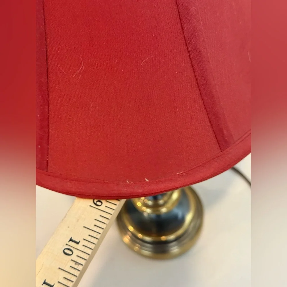 Vintage Leviton 16”Gold Brass Table Lamp‎ W/Red Shade Mid Century Modern Accent